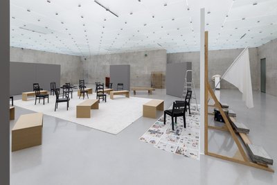 Installation view of the mobile studio by Christine Lederer, Kunsthaus Bregenz 2023